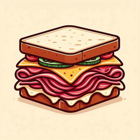 Sandwich. Vector illustration of a sandwich with ham and cheese.のイラスト素材