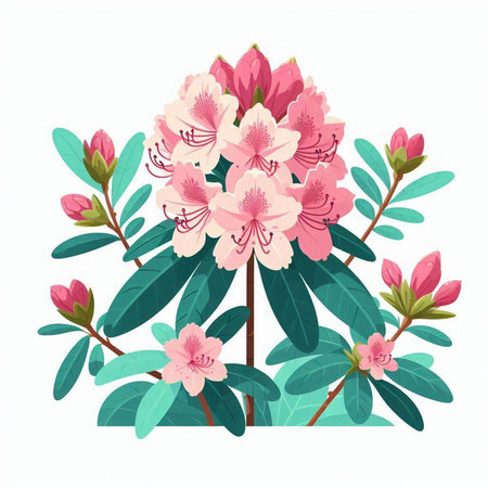 Rhododendron flowers isolated on white background. Vector illustration.のイラスト素材