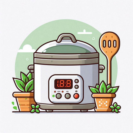 Vector illustration of modern electric multicooker in flat design style.のイラスト素材