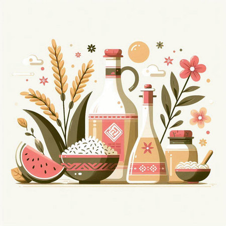 Vector illustration of spa and beauty products with watermelon and sea salt.のイラスト素材