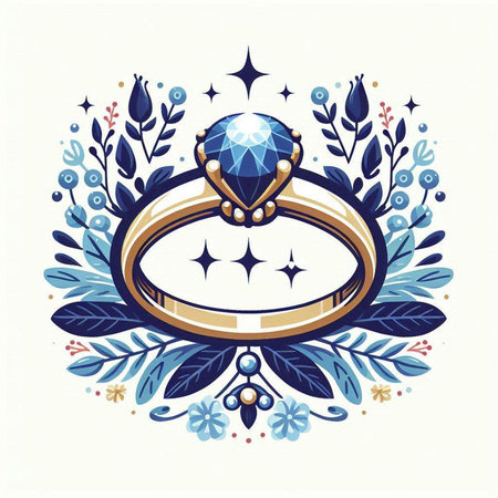Wedding ring with diamond and floral ornament, vector illustration.のイラスト素材