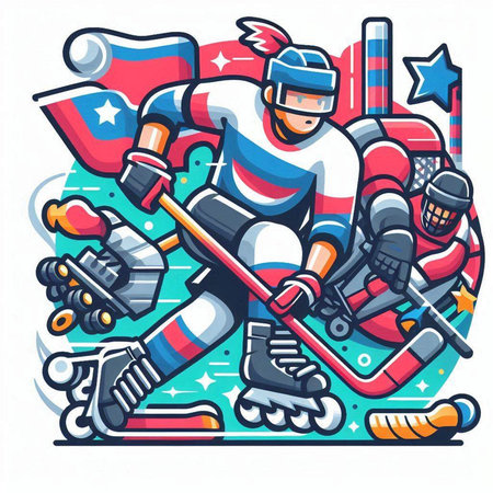 Hockey player with skates, sticks and puck. Vector illustrationのイラスト素材