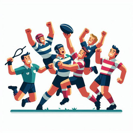 Rugby players with ball. Vector illustration in cartoon style.のイラスト素材