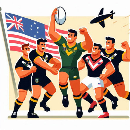 Rugby players in action. Vector illustration in cartoon style.のイラスト素材