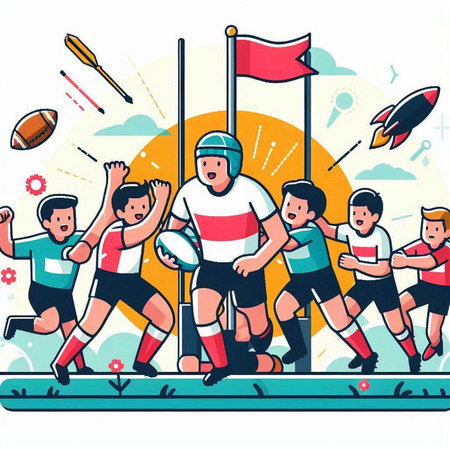Rugby players in action. Vector illustration in cartoon style.のイラスト素材