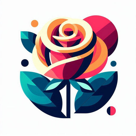 Abstract colorful rose flower with leaves on white background. Vector illustration.のイラスト素材