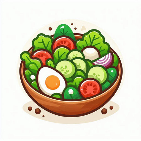 Vegetable salad in bowl. Vector illustration in cartoon style.のイラスト素材