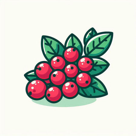 Cranberry vector illustration. Hand drawn cranberry with leaves.のイラスト素材