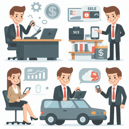 Businessman and businesswoman characters set. Cartoon illustration of businessman and businesswoman characters vector setのイラスト素材