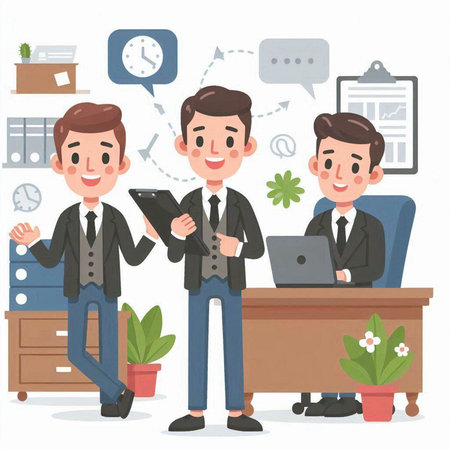 Businessman work in the office. Flat design style vector illustration.のイラスト素材