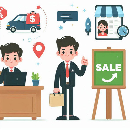 Businessman and sale concept. Vector illustration in a flat style.のイラスト素材