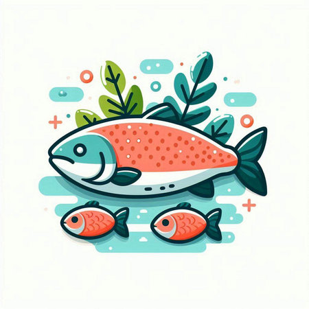 Colorful vector illustration of a fish on a white background. Flat style.のイラスト素材