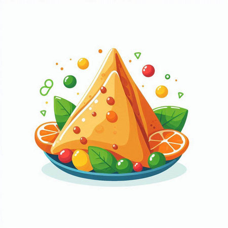 Crepes with orange, grapefruit and mint. Vector illustrationのイラスト素材