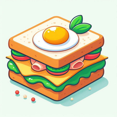 Sandwich with egg and vegetables. Vector illustration in cartoon style.のイラスト素材
