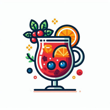 Cocktail with berries, orange and cranberry. Vector illustration.のイラスト素材