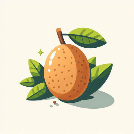 Sapodilla fruit with leaves and seeds. Vector illustration.のイラスト素材