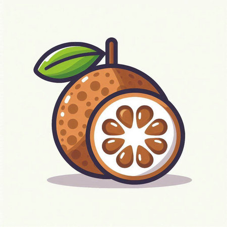 Illustration of a whole and half lychee fruit on a white backgroundのイラスト素材