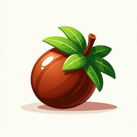 Peach with green leaves isolated on white background. Vector illustration.のイラスト素材