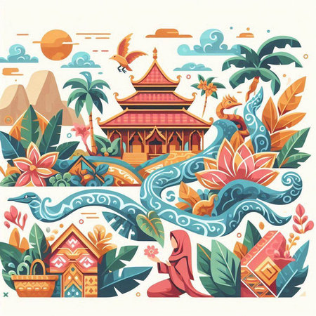 Tropical Landscape. Travel and Vacation. Vector illustrationのイラスト素材
