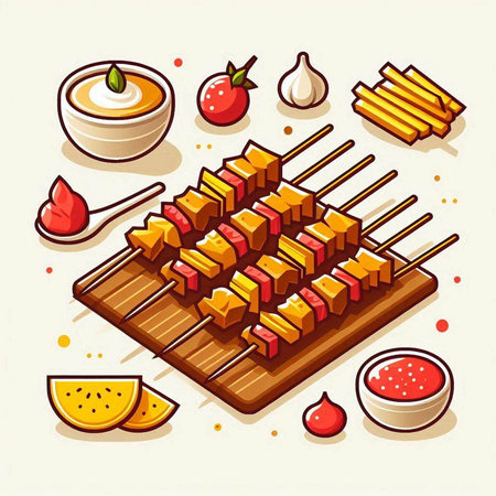 Skewers on skewers. Vector illustration in flat styleのイラスト素材