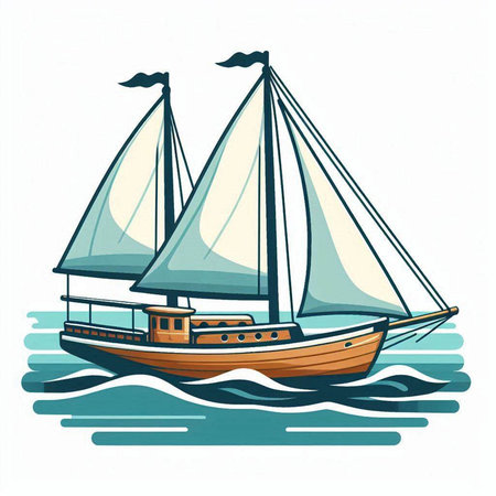 Sailing ship in the sea. Vector illustration on white background.のイラスト素材