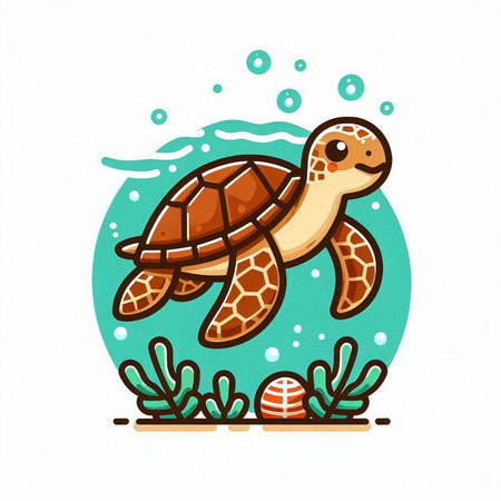 Sea turtle swimming in the sea. Cartoon style. Vector illustration.のイラスト素材