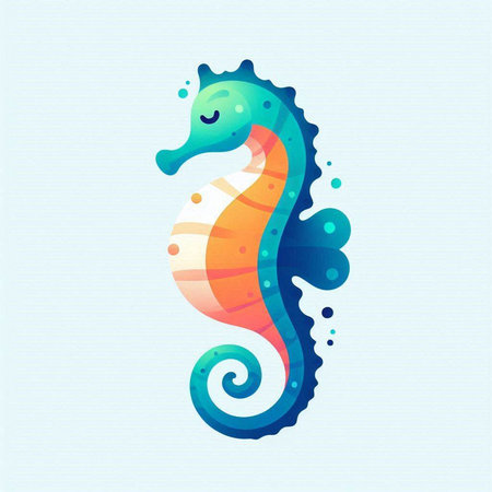 Colorful seahorse isolated on blue background. Vector illustration.のイラスト素材