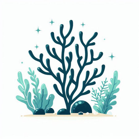 Underwater life. Underwater plants and seaweed. Vector illustration.のイラスト素材