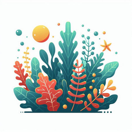 Vector illustration of a sea plants, seaweed and starfish.のイラスト素材