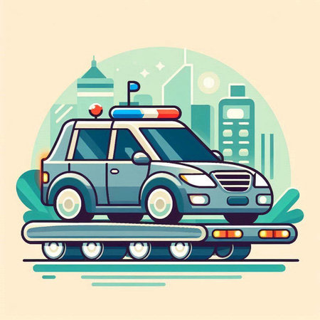 Police car on a tow truck. Vector illustration in flat style.のイラスト素材