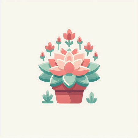 Flowerpot with succulents. Vector illustration in flat styleのイラスト素材