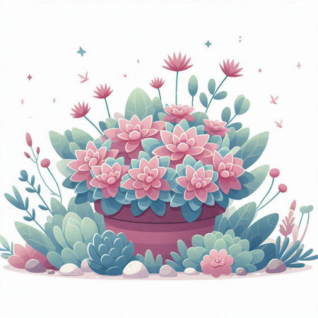 Flowerpot with succulents and plants. Vector illustration.のイラスト素材