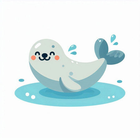 Cute seal on the ice. Vector illustration in cartoon style.のイラスト素材