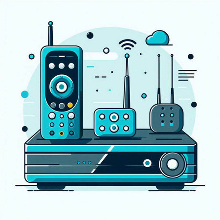 Vector illustration of wireless communication devices in flat style. Wireless communication technology.のイラスト素材