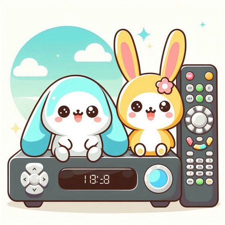 Rabbit and TV remote control. Cute cartoon vector illustration.のイラスト素材