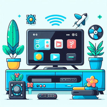 Vector illustration of a modern flat design of a home entertainment system.のイラスト素材