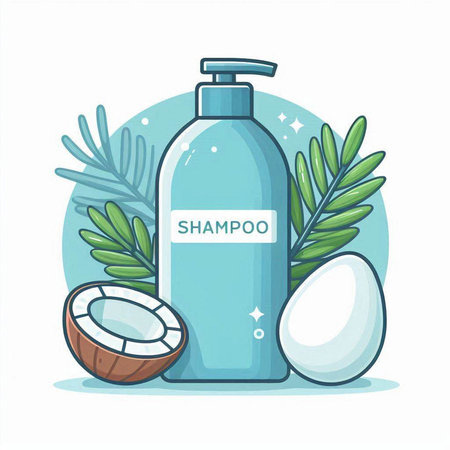 Coconut shampoo and shower gel. Hand drawn vector illustration.のイラスト素材