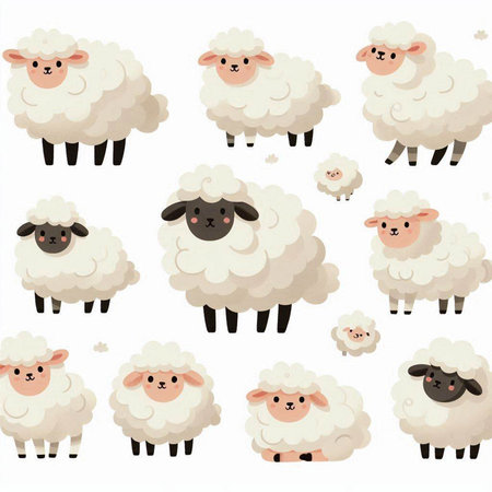 Cartoon sheeps set isolated on white background. Vector illustration.のイラスト素材