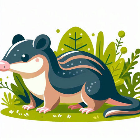 Vector illustration of a cute little anteater sitting on the grass.のイラスト素材