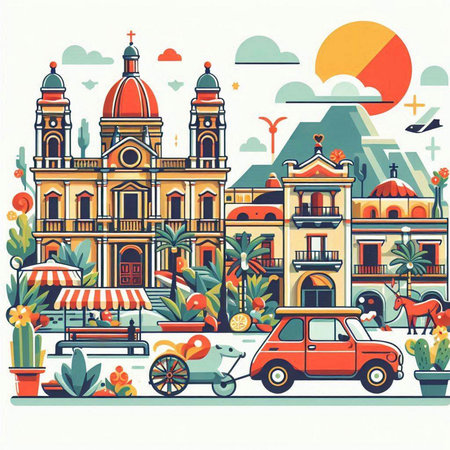 Flat style vector illustration of Barcelona, Spain. Travel and vacation concept.のイラスト素材