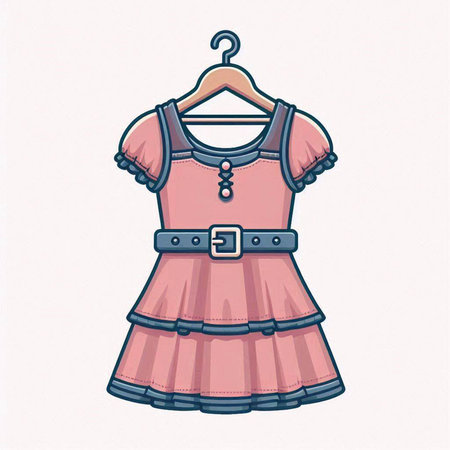 Illustration of a pink dress with a belt on a hangerのイラスト素材