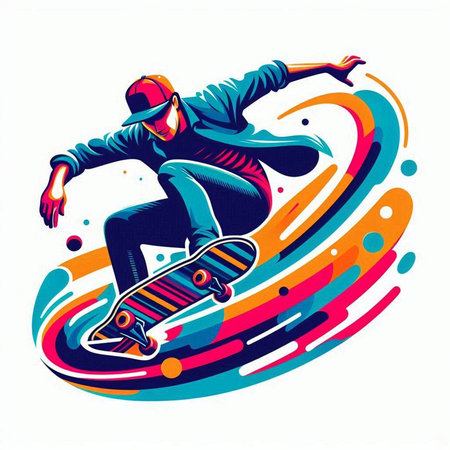 Skateboarder jumping on a colorful background. Vector illustration.のイラスト素材