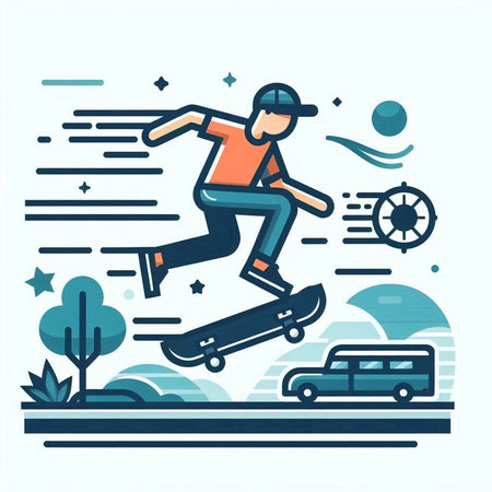 Skateboarder riding a skateboard on the road. Vector illustration.のイラスト素材