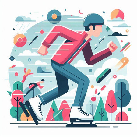 Vector illustration of a man skating in the park. Flat style designのイラスト素材