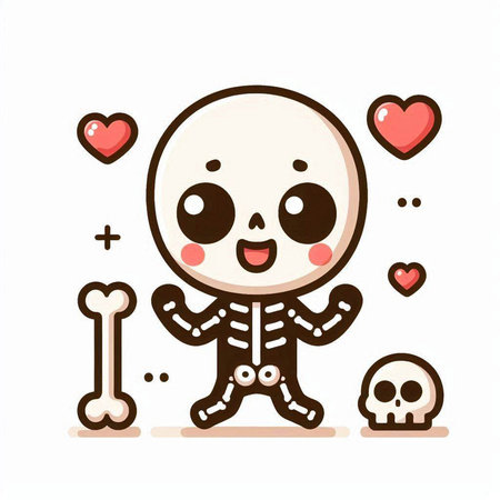 Cute kawaii skeleton in love. Vector cartoon character illustration.のイラスト素材