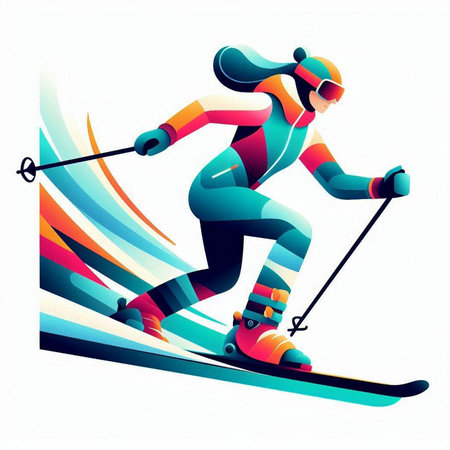 Vector illustration of skier in sportswear on abstract background.のイラスト素材