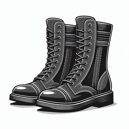 Illustration of a pair of black boots on a white background.のイラスト素材