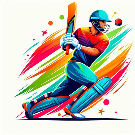 Cricket player batsman in action with bat and ball vector illustrationのイラスト素材
