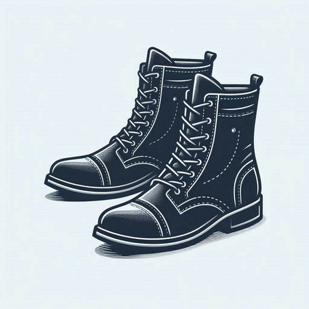 Hiking boots on blue background. Vector illustration of hiking boots.のイラスト素材