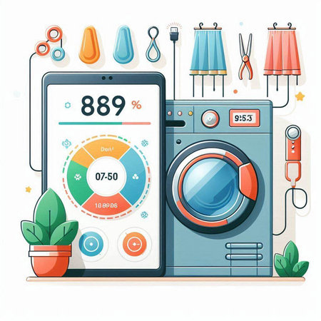Laundry service concept. Washing machine, washing machine, tester, pliers. Flat vector illustration.のイラスト素材